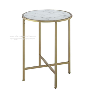 New modern design End Round Bent Black Gold Metal Glass Marble Texture <strong>Mdf</strong> Wood Nest <strong>Set</strong> of 2 Nesting Coffee Room Side <strong>Table</strong> - Product Image 5