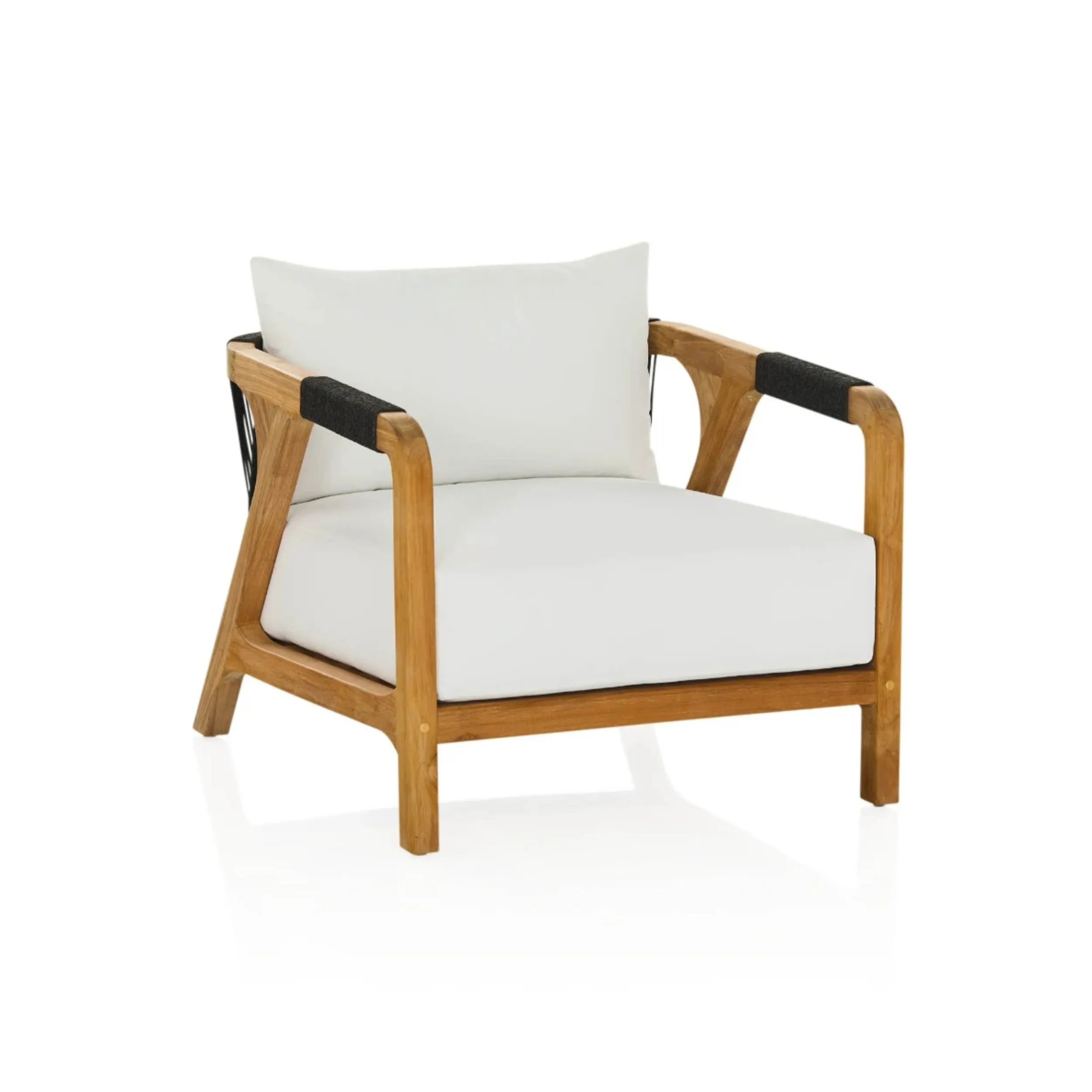 Lounge Chair Solid Teak Wood With Rattan And Cushion Outdoor-Wangsa