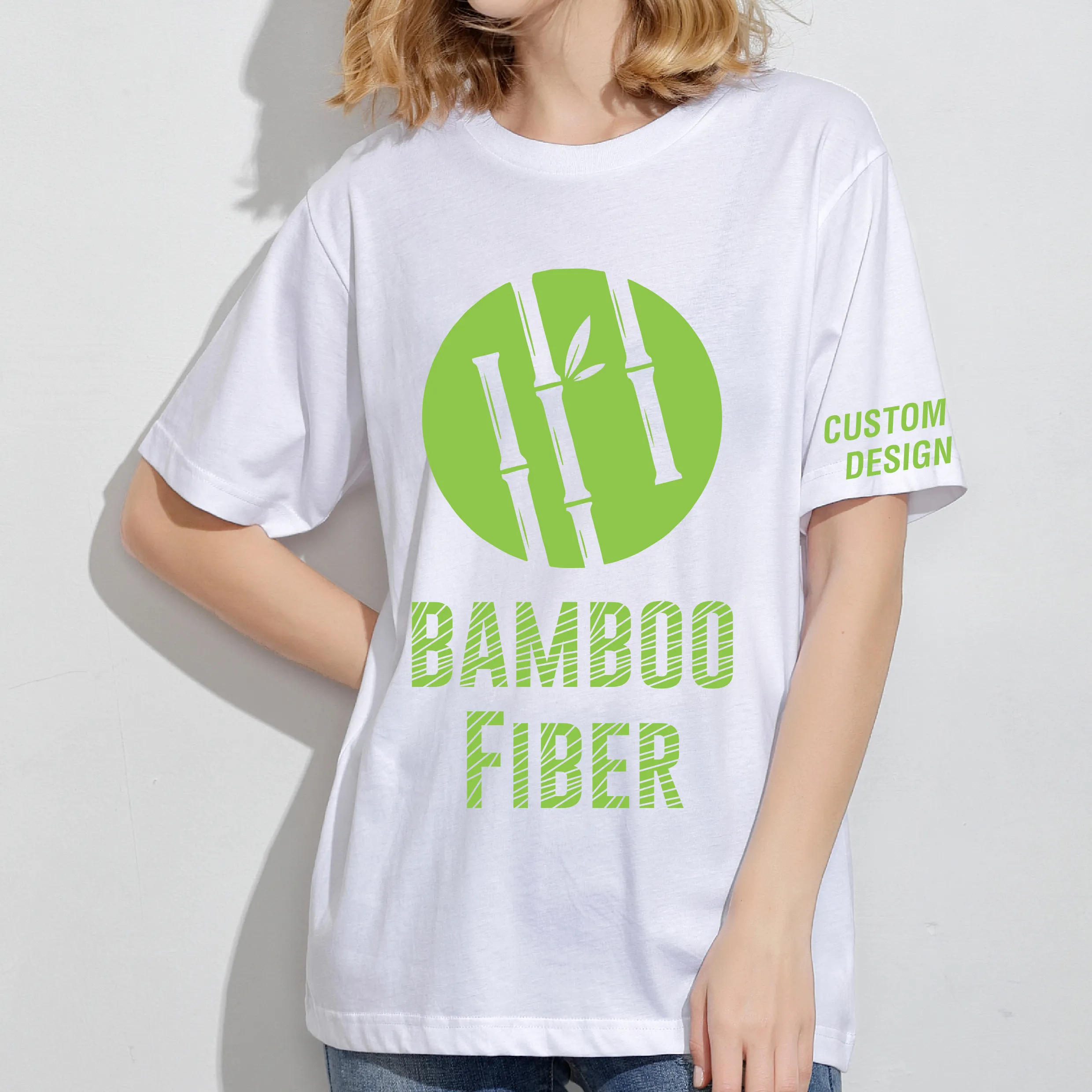 Sustainable Fabric Clothing Manufacturers Bamboo Cotton Oversized White Tshirts Custom Screen Print Tshirt Women Unisex