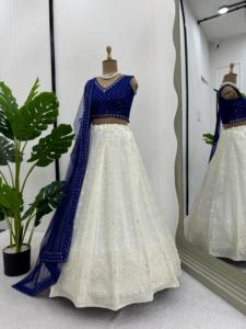 批发2024美丽刺绣花多线钻石工作新娘Lehenga Choli优雅婚纱<span class=keywords><strong>9000</strong></span>天鹅绒