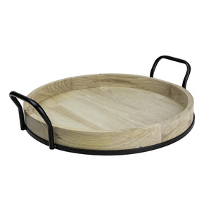 Handcrafted Decorative Safe Wooden <strong>Plate</strong> with Gold Metal Handles <strong>and</strong> <strong>Functional</strong> Home Decor Perfect for Serving or Displaying Use - Product Image 1