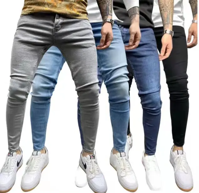 Fabrika toptan kaliteli çok cep eğlence pantolon Denim kot Skinny kot erkekler