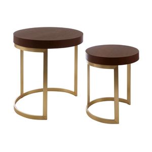 Contemporary Round Nesting Bent Black Gold Metal Side Glass Marble Stone Mdf Wood Coffee <strong>Table</strong> Nest of <strong>3</strong> <strong>Table</strong> <strong>Set</strong> Nesting <strong>Table</strong> - Product Image 5