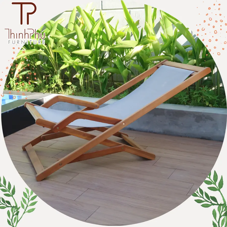 Eenvoudig Opvouwbare Tuinmeubelen Sun Chaise Lounge Bureaustoel Met Hout Natuurlijke Stijl Eco-Friendy