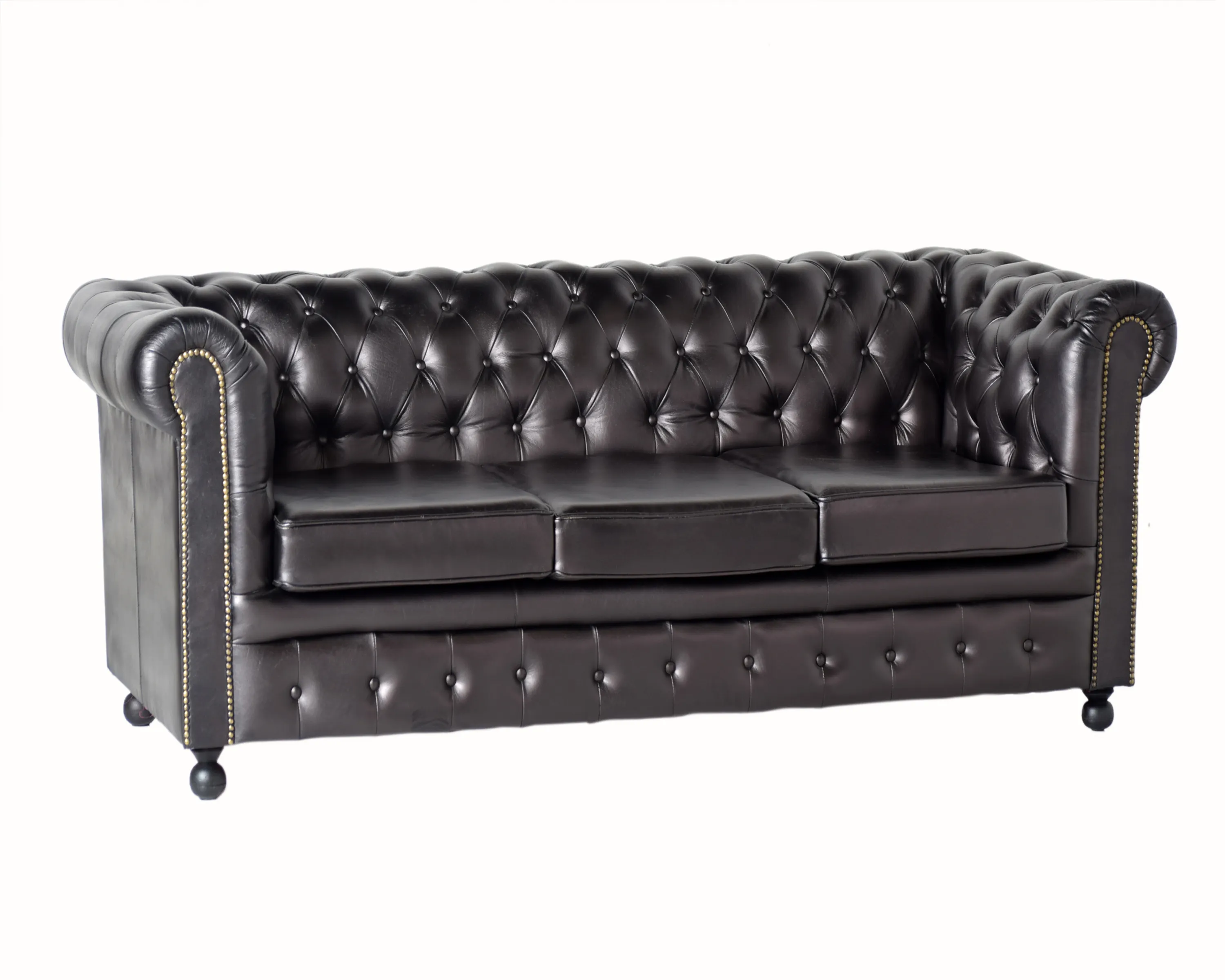 Sofá de cuero genuino diseño Chesterfield base de madera muebles para el hogar vintage en color marrón para sala de estar y hotel