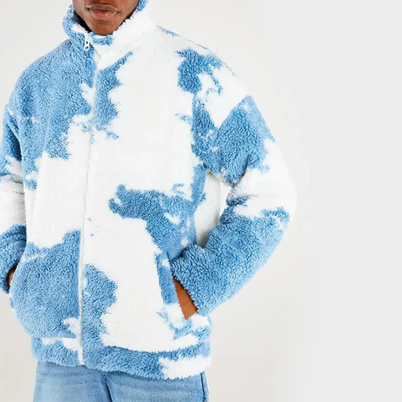Giacca in pile da uomo OEM Custom Sherpa Fleece Men Graphic Printed Soft Warm Winter Outdoor Jacket 2 buyers