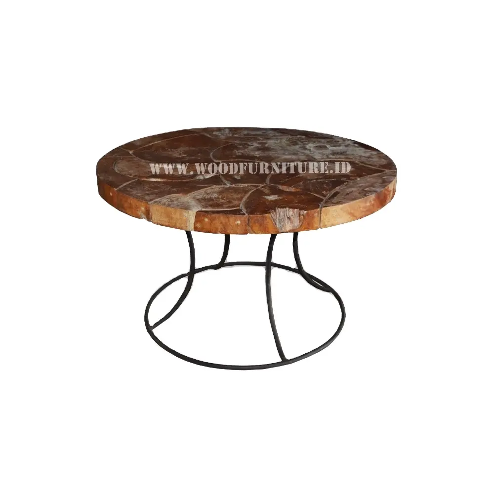 Table ovale en teck, Table ronde, en bois, recyclage des racines de teck