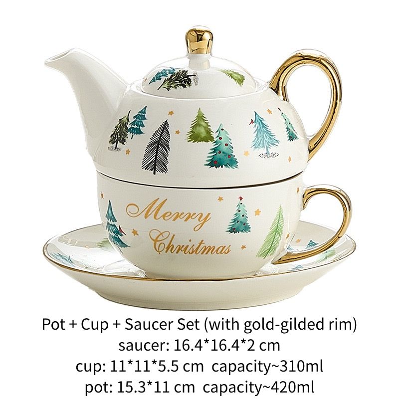 Pot + Cup ~310ml + Saucer Set (with gold-gilded rim)