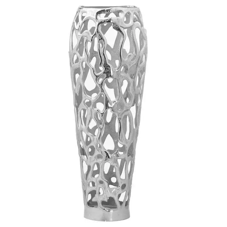 Fresco arrivo Design antico rotondo in alluminio placcato argento vaso di fiori decorazioni per la casa fatte a mano in metallo vasi per la casa