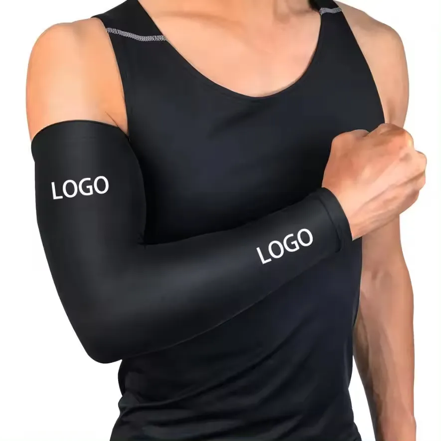 Logo personalizzato bracciolo sportivo all'aperto tutore ciclismo basket UV protettore corsa elastico compressione braccio manica