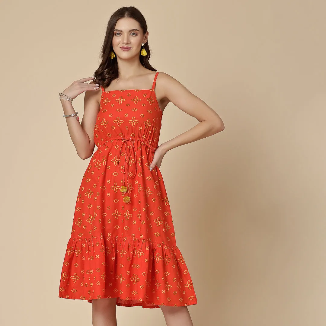 Robe imprimée Bandhani de couleur rouge robe de vente à chaud de la plus haute qualité en gros tissu de coton durable prêt à porter robe décontractée pour femmes