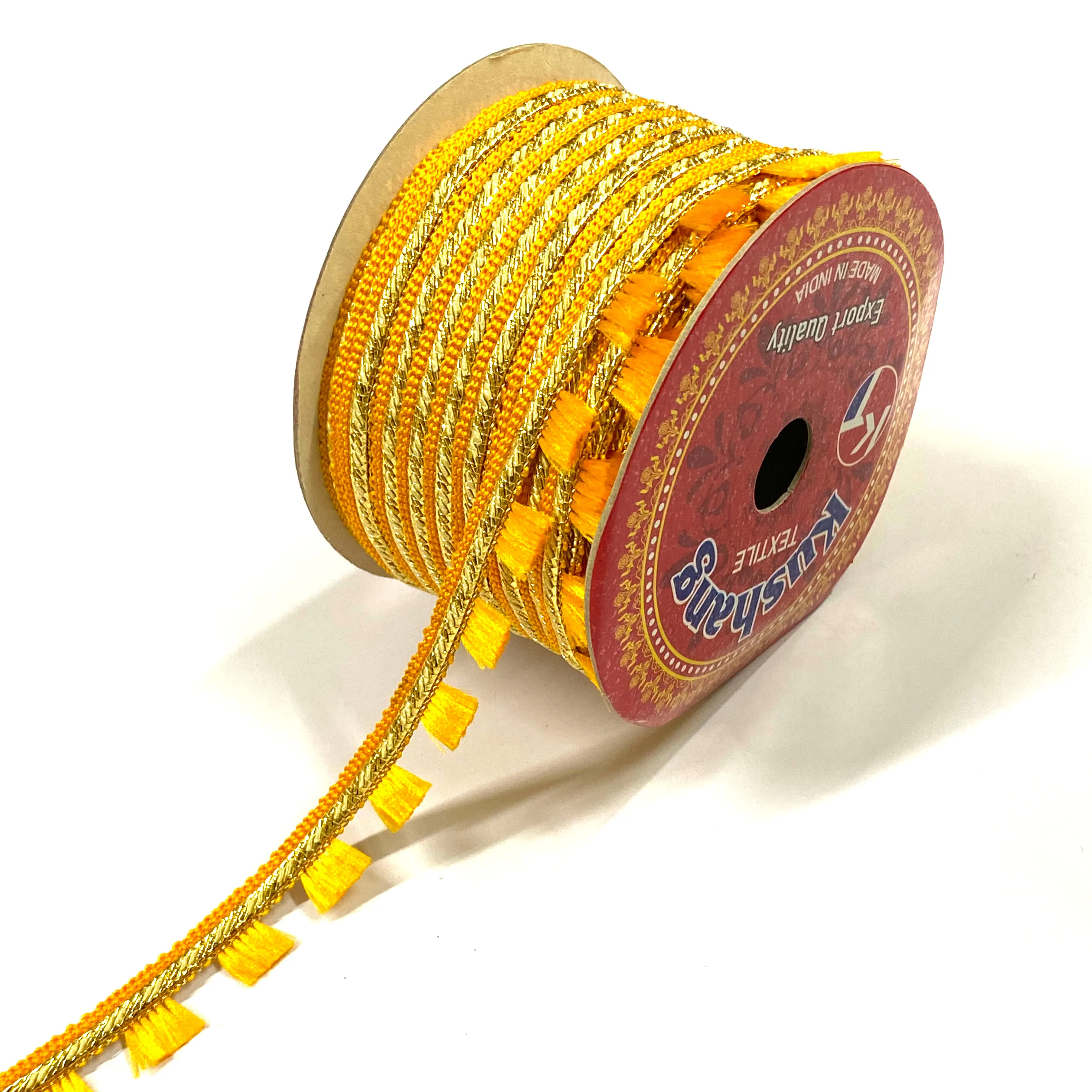 Fancy poliestere nappa Yellow Haldi frange 0.75 "uso In decorazioni indumenti di carnevale e offerte di abiti da ballo all'ingrosso