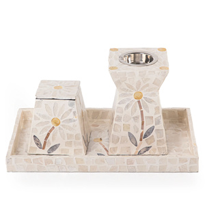 Direct Factory Handmade Flower <strong>Inlay</strong> Burner Set with Tray Decorative Mother of Pearl Mukhar Set for Home Gift Made in Vietnam - Product Image 1