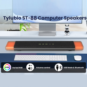 ステレオサウンドを備えたUSB入力コンピューターサウンドバー流れるLEDデスクトップラップトップモニターBluetooth PCゲーミングスピーカー - Product Image 2