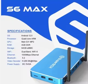 Оптовый продавец для Supr-Box оригинальный S6 Max Smart Box 64GB Flash 4GB DDR Android 12 6K разрешение Быстрая доставка S5 Max приставка - Product Image 1