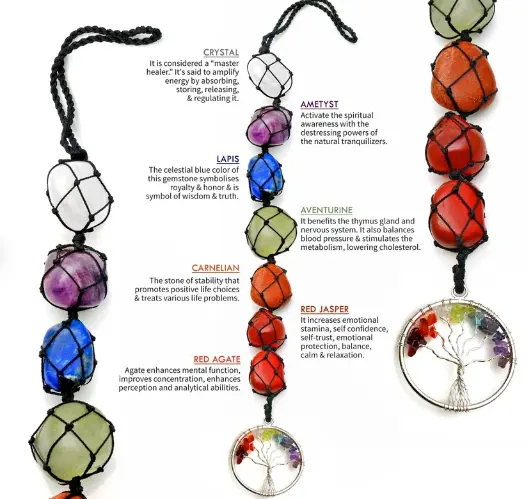 Tasso all'ingrosso sette ornamenti per auto chakra per reiki healing gemstone Car hanging ornament & Tree Of Life Pendant.