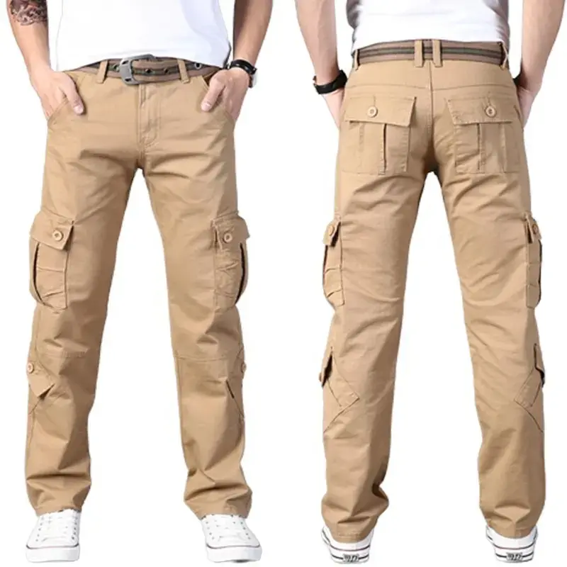 Pantalones Cargo personalizados para hombre, ropa de calle con múltiples bolsillos, 100% algodón, estilo OEM, directo de fábrica