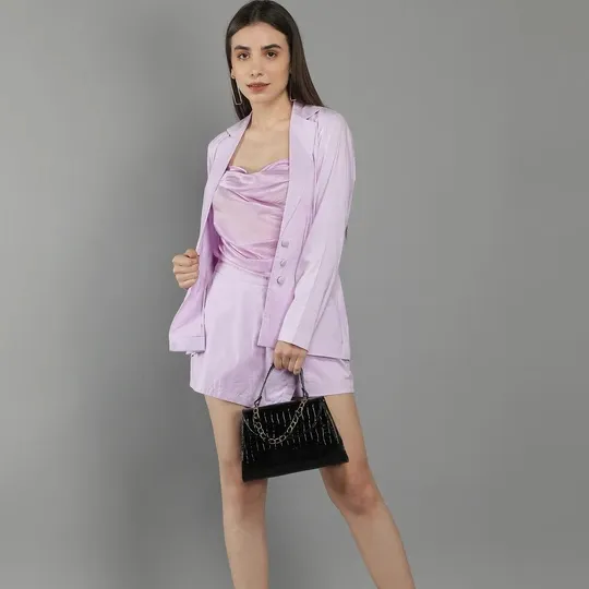 Pastel Lilac Cowl Áo Với Blazer Váy Thiết Kế Ấn Độ Phong Cách Chất Lượng Cao Kỹ Thuật Số In Hoa In Ăn Mặc Giản Dị Cho Các Cô Gái