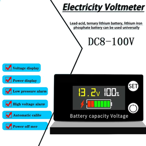 Bateria capacidade indicador DC 8V-100V chumbo ácido lítio LiFePO4 carro motocicleta voltímetro calibre de tensão 12V 24V 48V 72V 6133A