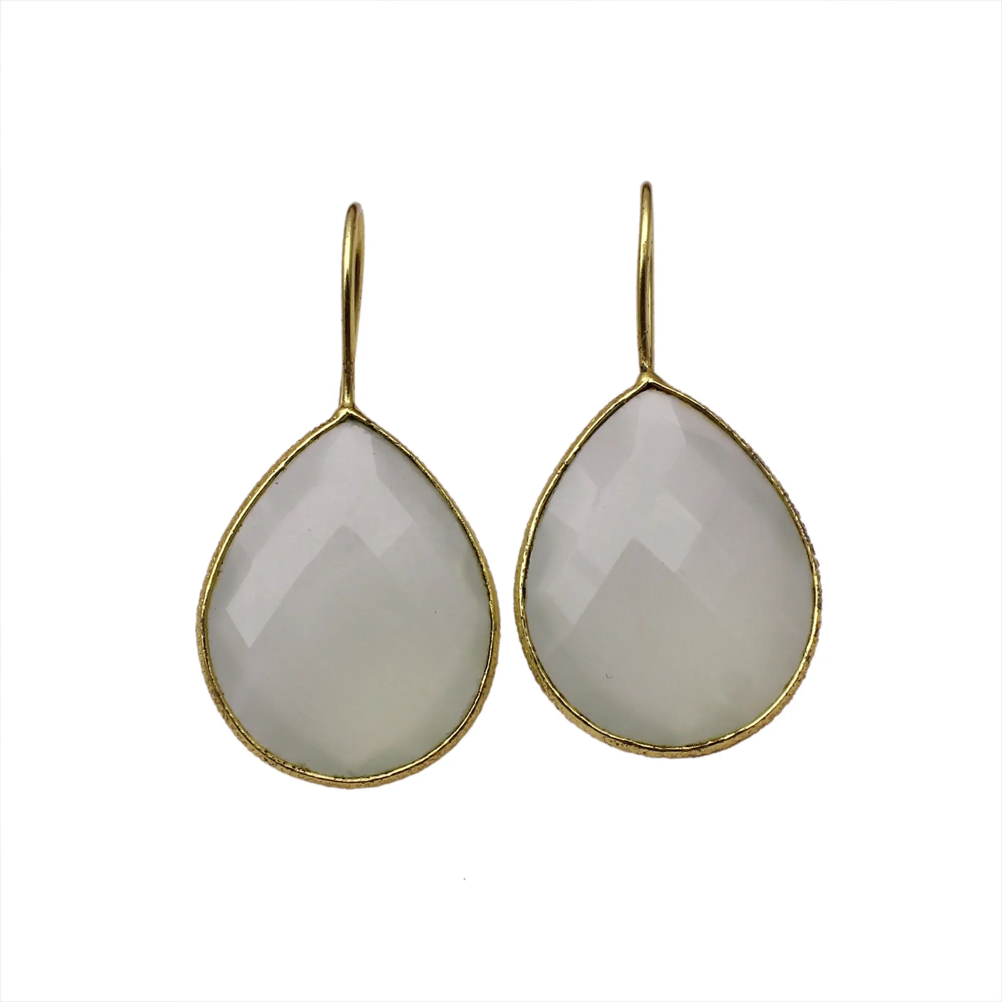 Pendientes colgantes de piedra lunar en forma de pera para mujer, aretes con gancho chapado en oro, conjunto de pares de bisel, pendientes llamativos, joyería elegante, artículo de regalo