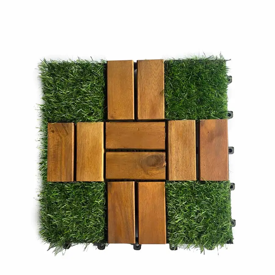 Artificial grass acacia wood deck tiles mix grass for hardwood grass carpet wood flooring outdoor flooring