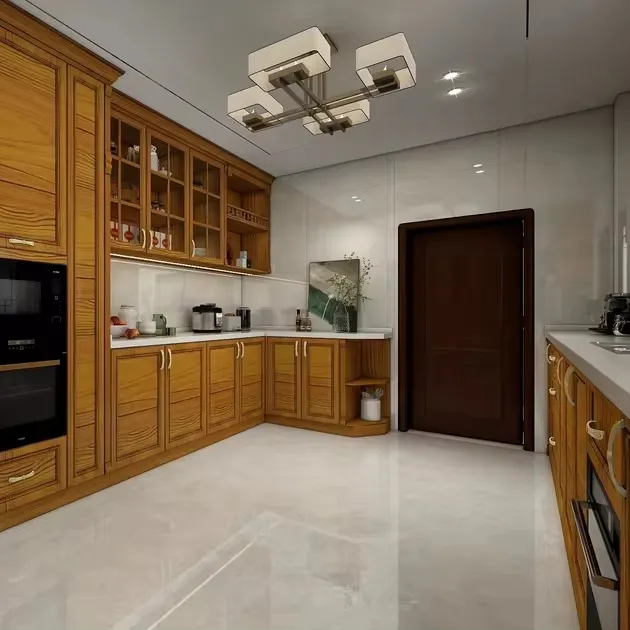 automatic Luxury Kitchen Cabinet Range with Quartz Countertop and LED Lighting