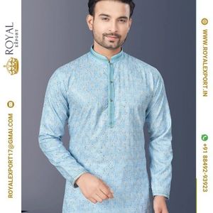 <strong>Designer</strong> Latest <strong>Kurta</strong> Round <strong>Neck</strong> Collar with Simple Sequence Work Mens <strong>Kurta</strong> Pajama Set Wholesale Cheap Rate Surat - Product Image 6