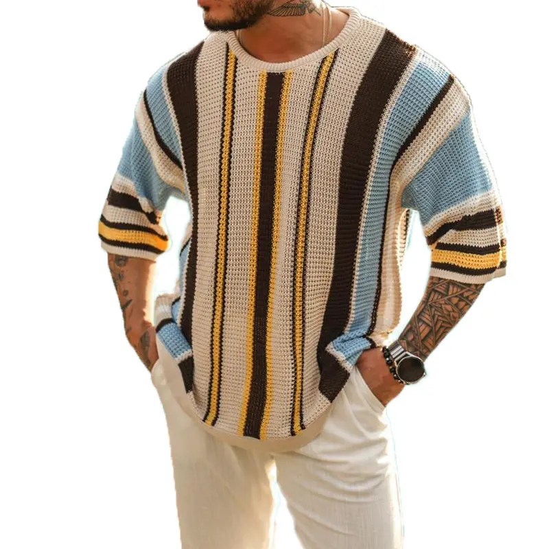 मिलान रंग लैपेल स्लिम-फिट प्लस आकार फैशन यूरोपीय और अमेरिकी विंटेज धारीदार स्वेटर बुना हुआ कपड़े