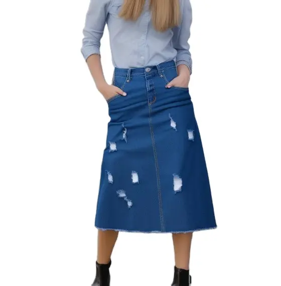 Benutzer definierte hochwertige Sommer Frauen Denim Midirock Hohe Taille Knielange Baumwolle Spandex Casual Damen Jeans rock für Frauen