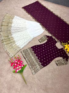 Readymade hint nakış iş Sharara Gharara <span class=keywords><strong>Kurti</strong></span> seti, Georgette kumaş, pakistan tasarımcı etnik giyim 3 adet <span class=keywords><strong>Set</strong></span> - Product Image 5