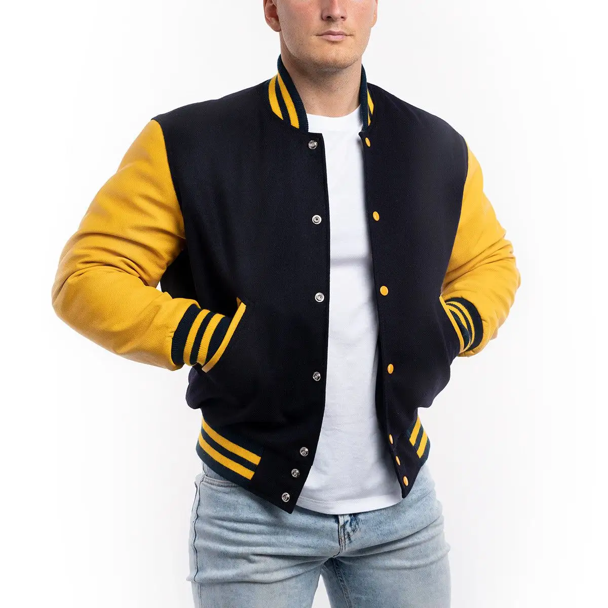 Men winter Wholesale Baseball Jackets Casual Coat Striped Long Sleeve Zipper varsity jacket for men custom design patches