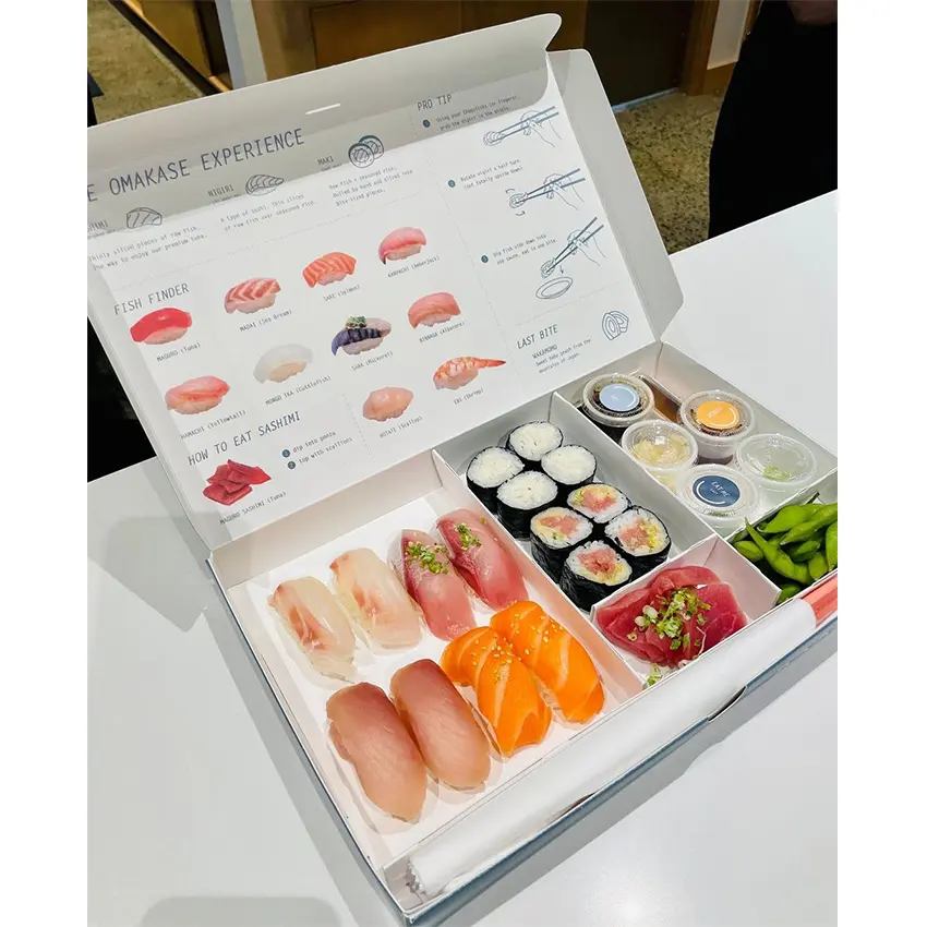 Sushi Takeaway Lunch Box Japanese Sushi Takeout Box with Divider Biodegradable Food Grade Paper Custom Disposable Cake Box ZIC