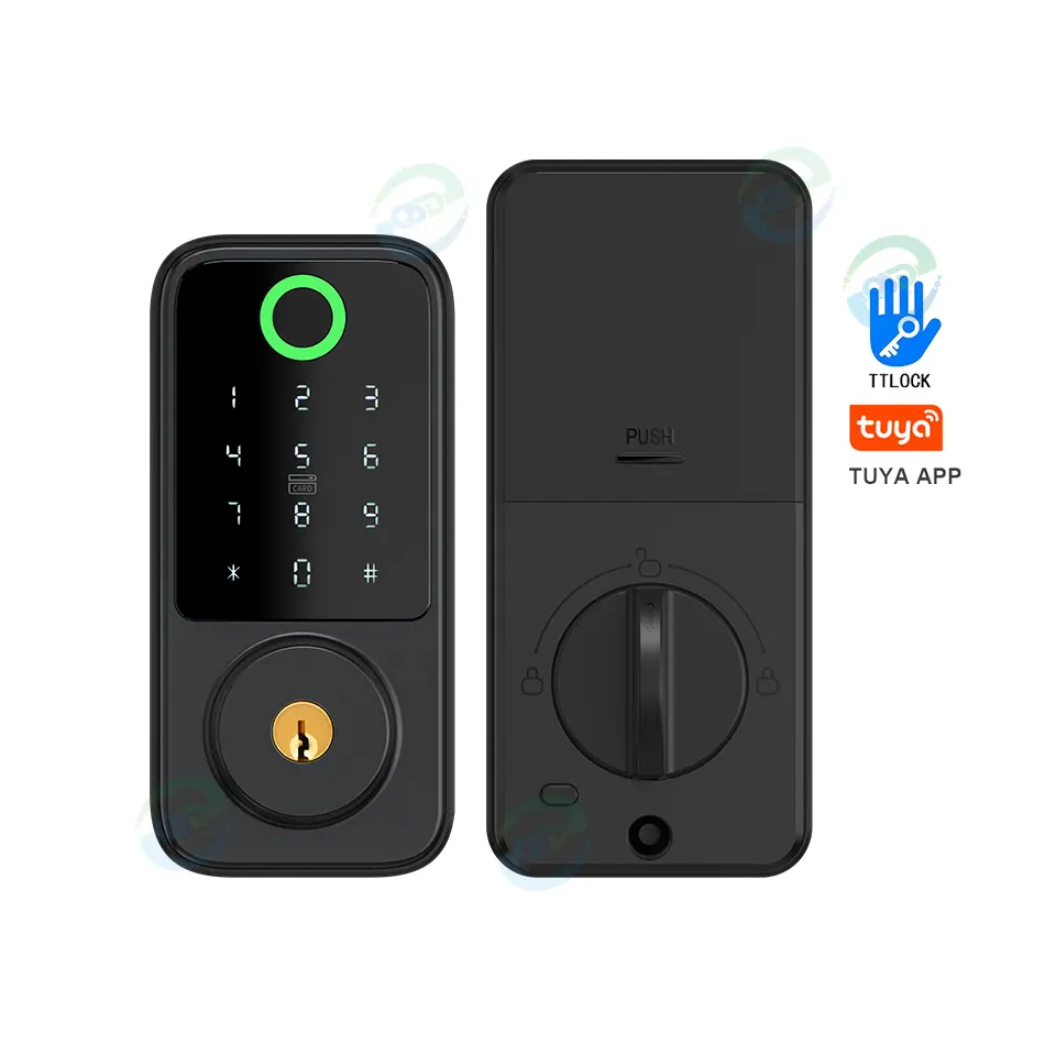 Alta seguridad huella digital Auto Deadbolt Lock TTlock Tuya APP perno eléctrico Digital NFC contraseña sin llave WiFi cerradura de puerta inteligente