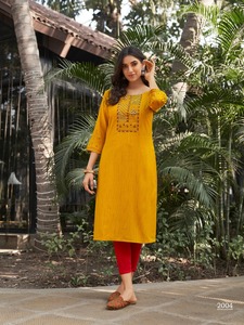 Yeni bayanlar etnik Rayon Kurtis ağır nakış ve el işi uzun elbise takım koleksiyonu