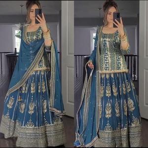 伝統的なエスニックインドのGeorgette LehengaセットトップとDupatta <span class=keywords><strong>2025</strong></span>サマーコレクション刺繍作品フルステッチ