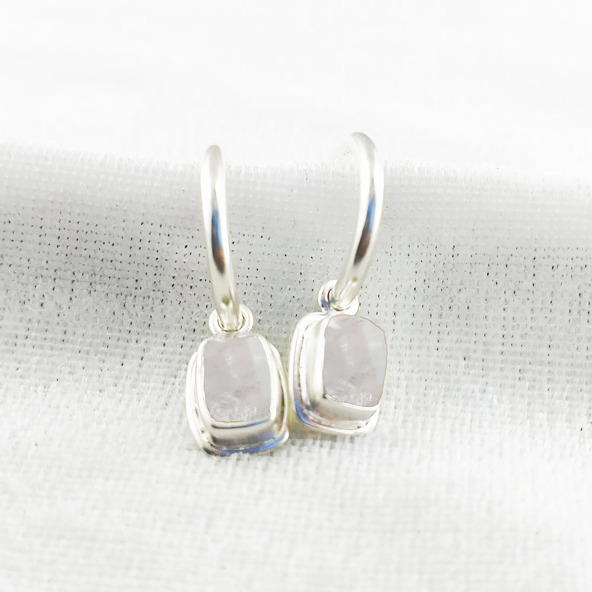 Clear Quartz Gemstone Hoop Earrings 925 Sterling Silver Birthstone Rectangle Shape Jewelry Earrings Findings