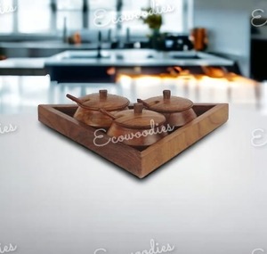 Tay-Crafted trang trí tam giác bằng gỗ nồi/container/haandi với nắp đậy cho nhà bếp Nhà hàng Món Ăn Bát cho bảng - Product Image 3