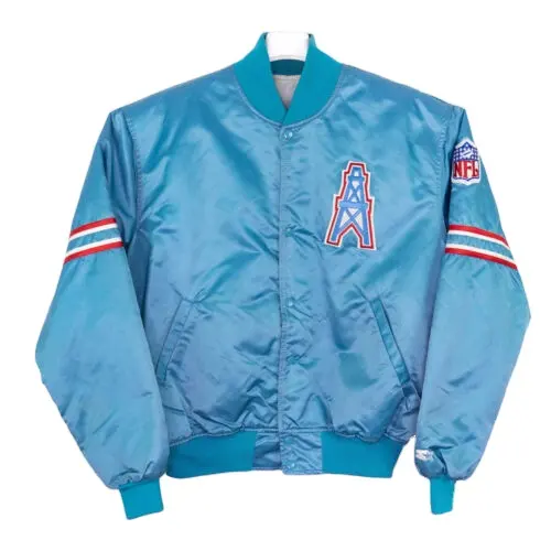 Şık dış giyim Mens mavi Homage X başlangıç saten ceket-Nfl-Houston Oilers rahat kolej ceketi