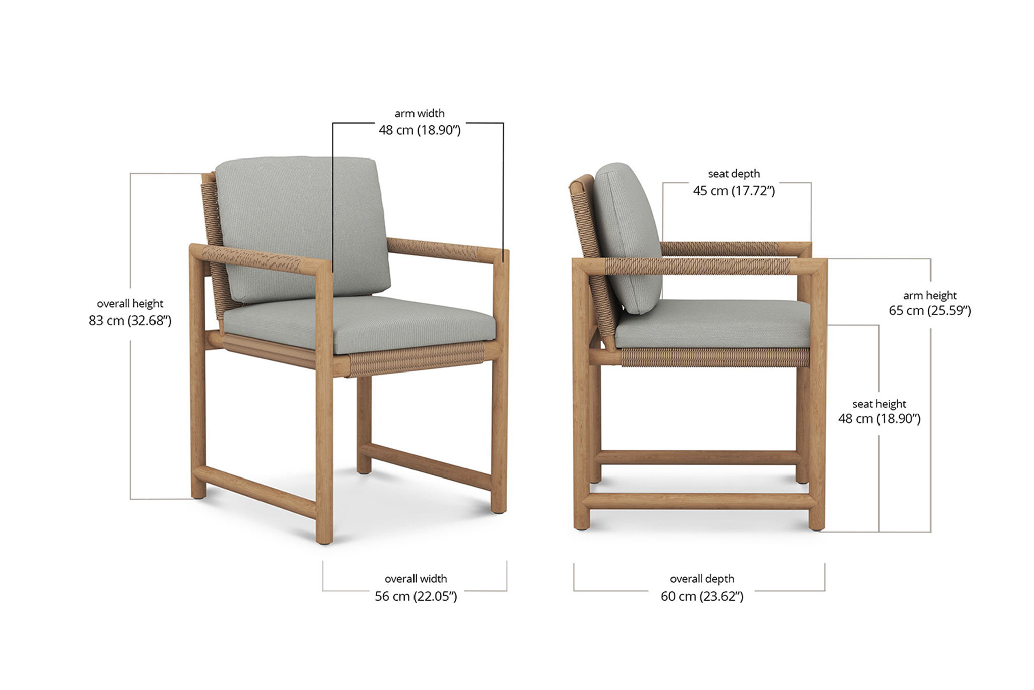 Natural Sanded Premium Teak Arm Chair 56x60x83 cm
