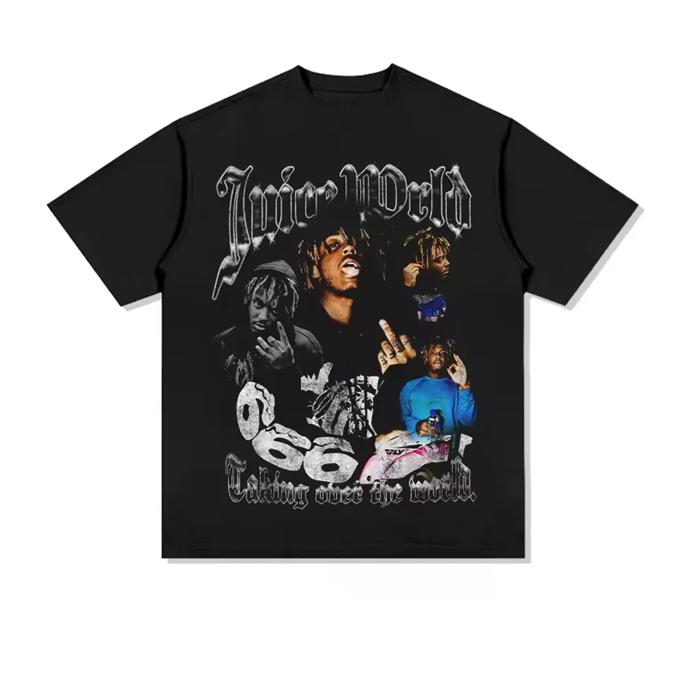 Top Rap hip hop cantante masculino Juice WRLD personalizado retro estampado gráfico hombres camiseta calle moda algodón manga corta DTG camisas
