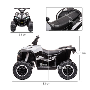 HOMCOMクワッド3〜5歳の子供用電気12V、2スピード、ワイドホイールサスペンションとLEDヘッドライト付き、ホワイト - Product Image 3