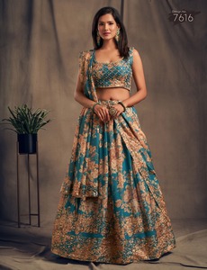 2022 Latest Indian Designer Wedding Party Wear Organza Lehenga <strong>Choli</strong>/Ghaghra <strong>Choli</strong> With Sequence Zari Embroidery Work <strong>Wholesale</strong> - Product Image 3