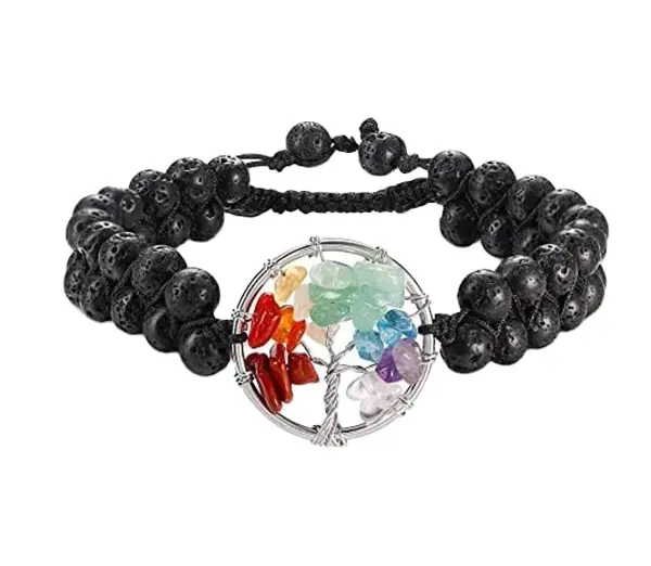 Piedras preciosas Roca de lava negra Árbol DE LA VIDA Chakra Pulseras ajustables con cuentas Comprar en línea de Amayra Crystals Exports India