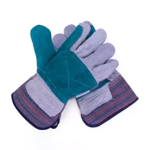 Оптовая продажа, кожаные рабочие перчатки с синими полосками
