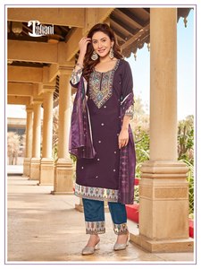 ผ้าไหมผ้าแจ็คการ์ดวิสคอสสีแท้พร้อมพิมพ์ลายดิจิทัล kurti PANT dupatta ทำงานหลายด้าย Jari เย็บปักเย็บอย่างเต็มที่ - Product Image 5