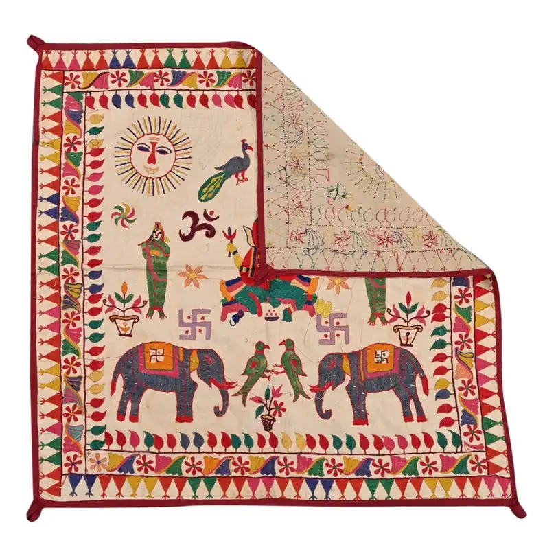 Kasa tekstil bordir India Boho ujara sutra buatan tangan cermin kain katun kerja gantungan dinding antik seni dinding permadani