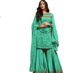 Walima bak resepsiyon özel ağır Net nakış orta boy Kurti & Plazo aynı Dupatta seti ile Surat mevcut boyutta - Product Image 1