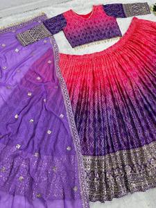 美しいきらめきのフェイクジョーゼットスパンコール刺Embroidery作品で装飾された新着ジョーゼットLehengaCholi with Dupatta