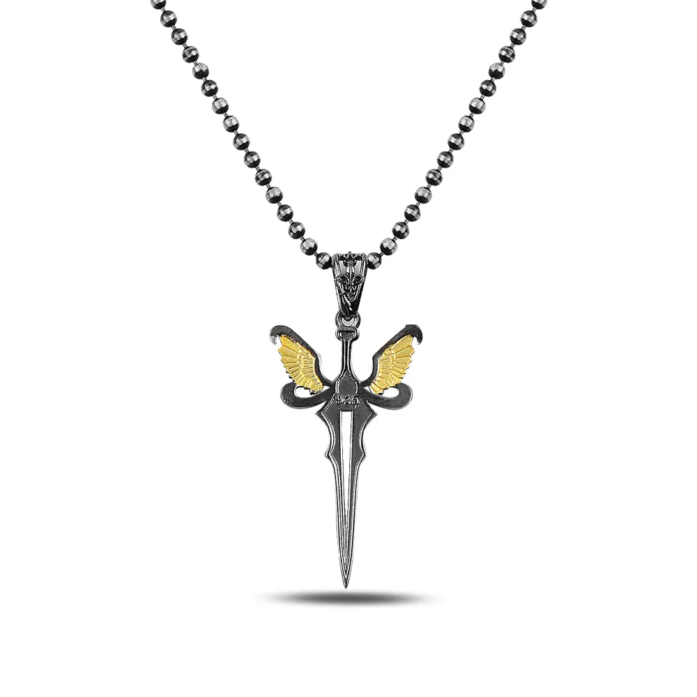 Nordic Sword Angel Wing Silver Bead Chain Men collana Art Design Trendy etnico gotico Viking Warrior Jewelry grossista turchia