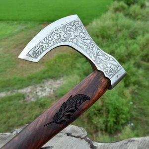 Handmade Custom Viking <strong>Bearded</strong> Battle Axe with Etching Blade Wooden Handle DIY Industrial Gift for Father and Friends - Product Image 3